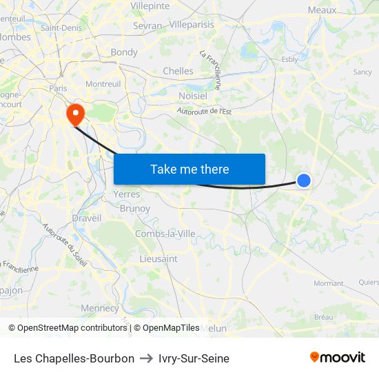 Les Chapelles-Bourbon to Ivry-Sur-Seine map