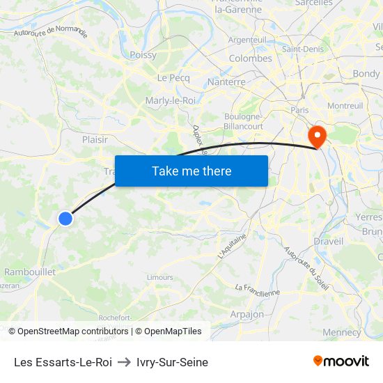 Les Essarts-Le-Roi to Ivry-Sur-Seine map