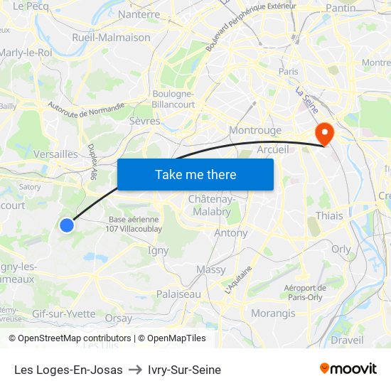 Les Loges-En-Josas to Ivry-Sur-Seine map