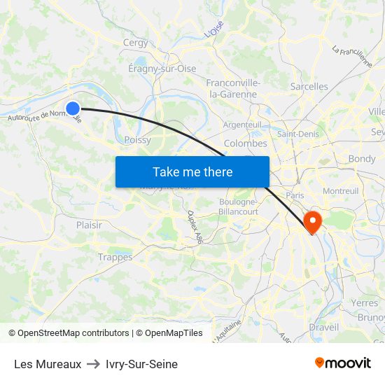 Les Mureaux to Ivry-Sur-Seine map
