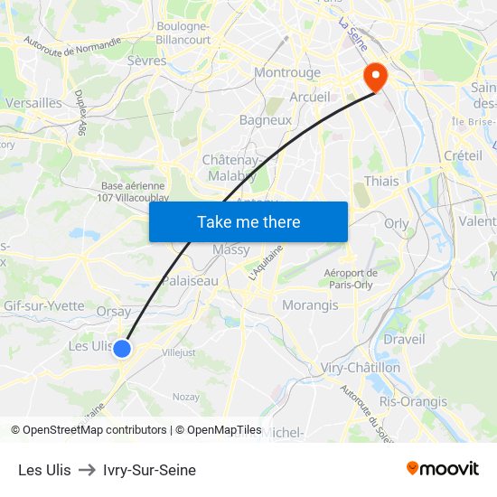 Les Ulis to Ivry-Sur-Seine map