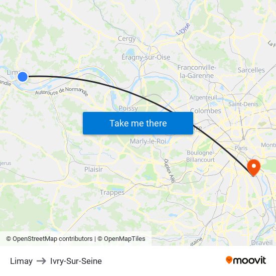 Limay to Ivry-Sur-Seine map