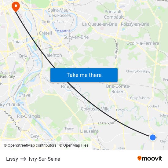 Lissy to Ivry-Sur-Seine map