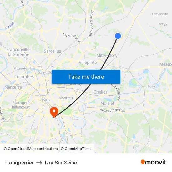 Longperrier to Ivry-Sur-Seine map