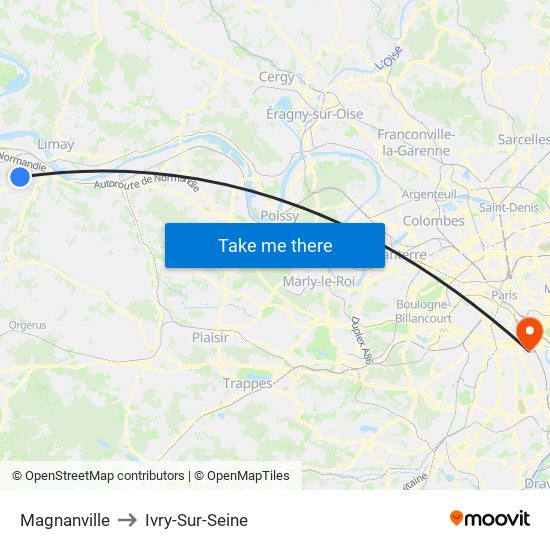 Magnanville to Ivry-Sur-Seine map