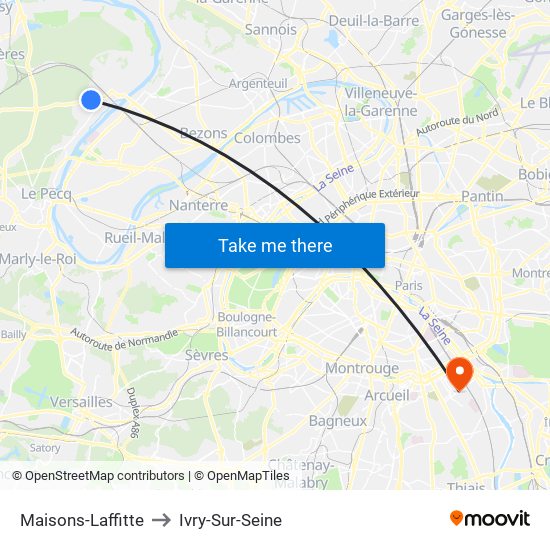 Maisons-Laffitte to Ivry-Sur-Seine map