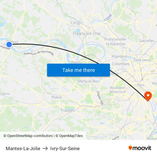 Mantes-La-Jolie to Ivry-Sur-Seine map