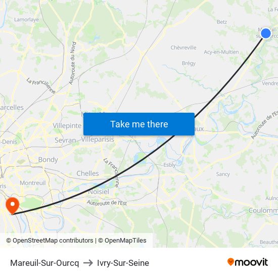 Mareuil-Sur-Ourcq to Ivry-Sur-Seine map