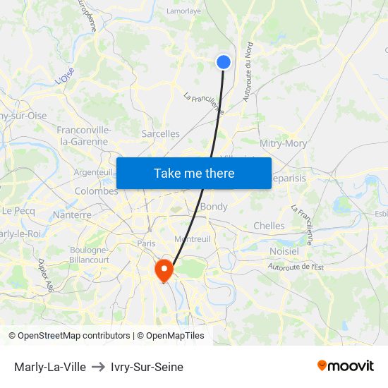Marly-La-Ville to Ivry-Sur-Seine map