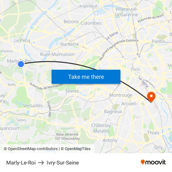 Marly-Le-Roi to Ivry-Sur-Seine map