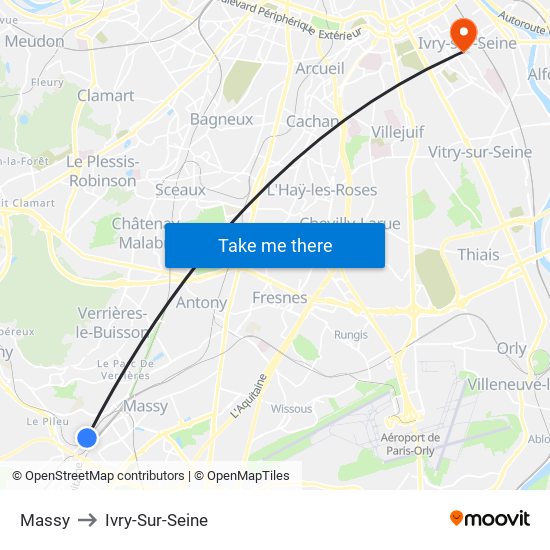 Massy to Ivry-Sur-Seine map
