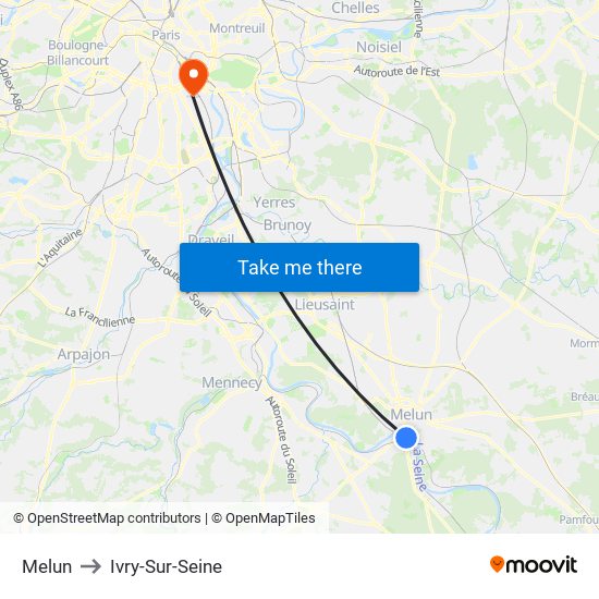 Melun to Ivry-Sur-Seine map