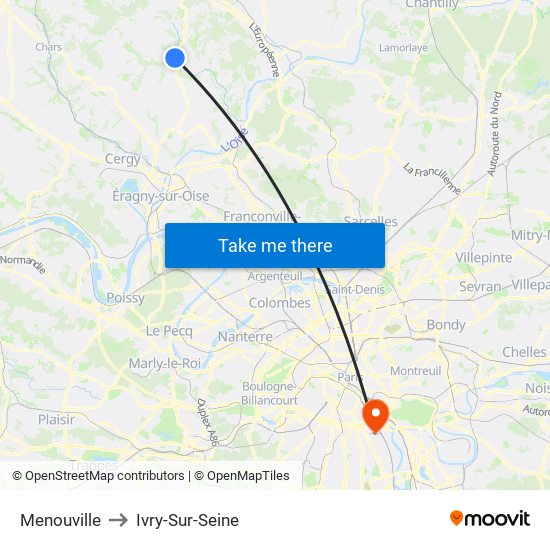 Menouville to Ivry-Sur-Seine map