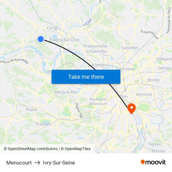 Menucourt to Ivry-Sur-Seine map