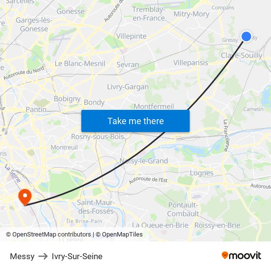 Messy to Ivry-Sur-Seine map