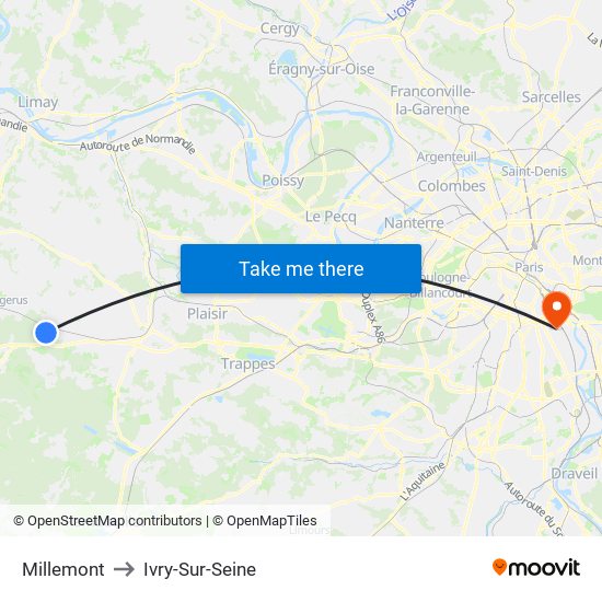 Millemont to Ivry-Sur-Seine map