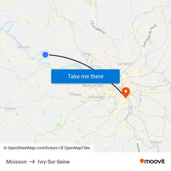 Moisson to Ivry-Sur-Seine map