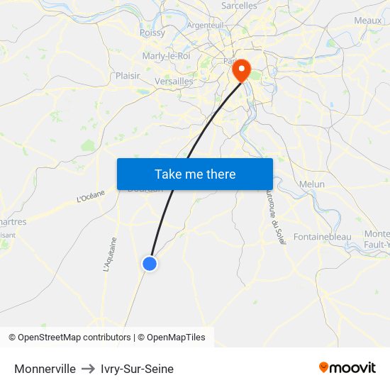 Monnerville to Ivry-Sur-Seine map