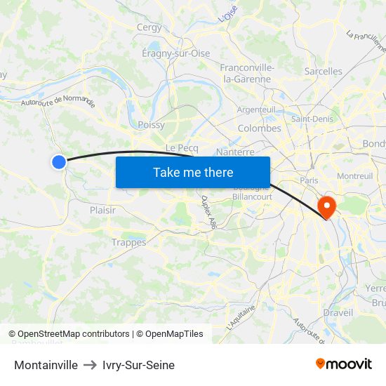 Montainville to Ivry-Sur-Seine map