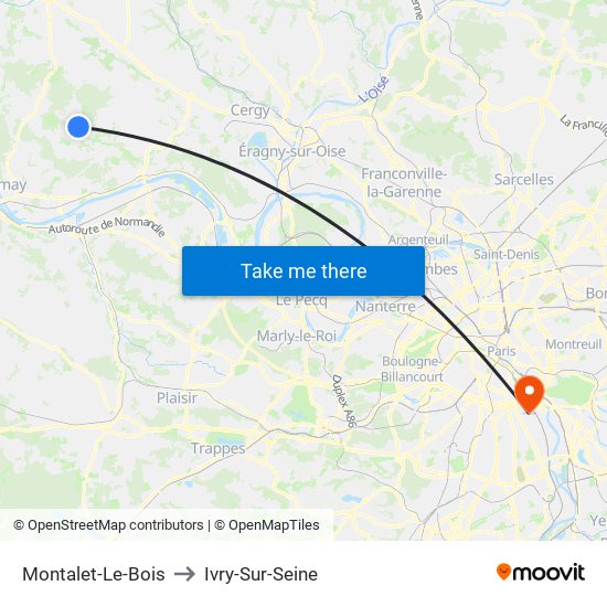 Montalet-Le-Bois to Ivry-Sur-Seine map