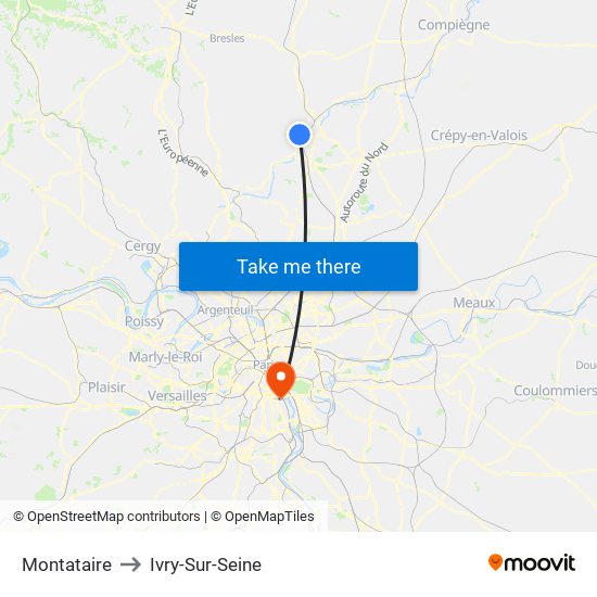 Montataire to Ivry-Sur-Seine map