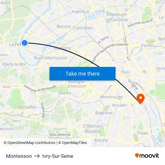 Montesson to Ivry-Sur-Seine map