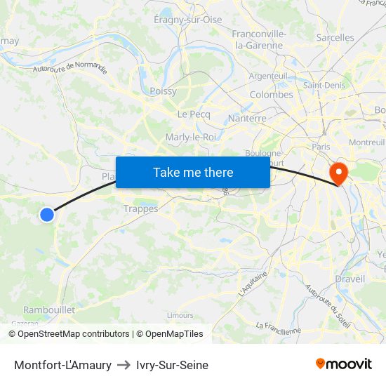 Montfort-L'Amaury to Ivry-Sur-Seine map