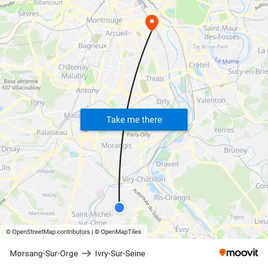 Morsang-Sur-Orge to Ivry-Sur-Seine map