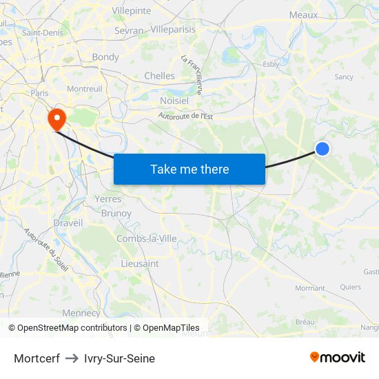 Mortcerf to Ivry-Sur-Seine map