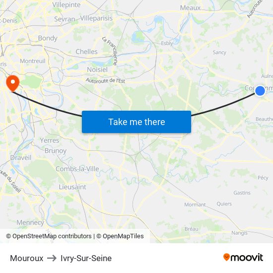Mouroux to Ivry-Sur-Seine map