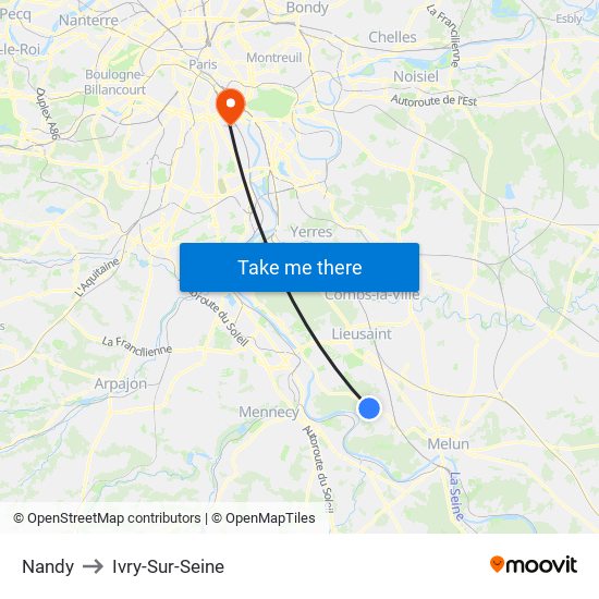 Nandy to Ivry-Sur-Seine map