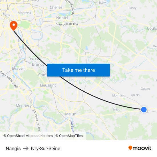 Nangis to Ivry-Sur-Seine map
