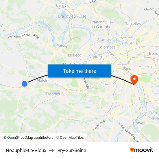 Neauphle-Le-Vieux to Ivry-Sur-Seine map