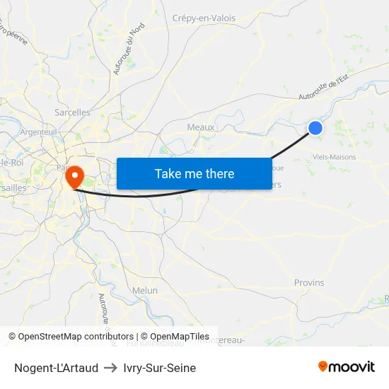 Nogent-L'Artaud to Ivry-Sur-Seine map