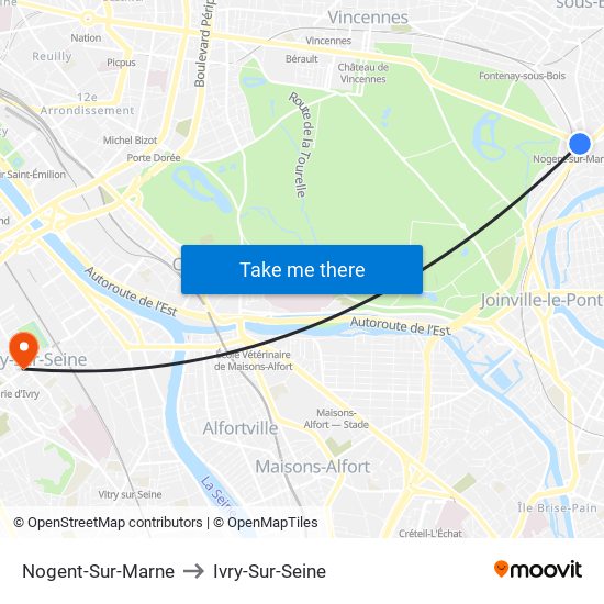 Nogent-Sur-Marne to Ivry-Sur-Seine map