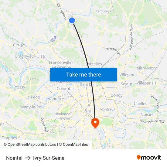 Nointel to Ivry-Sur-Seine map