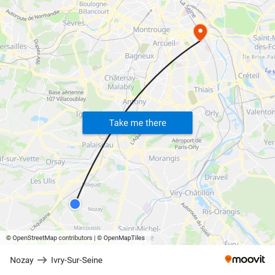 Nozay to Ivry-Sur-Seine map