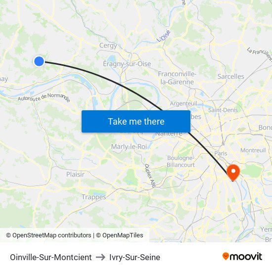 Oinville-Sur-Montcient to Ivry-Sur-Seine map