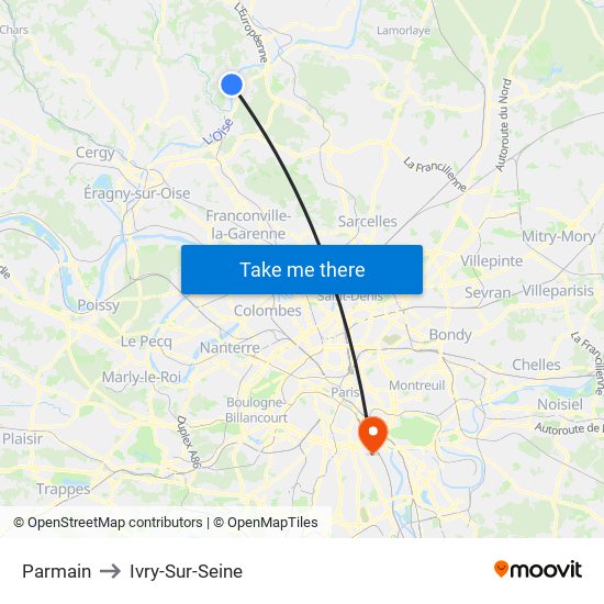 Parmain to Ivry-Sur-Seine map