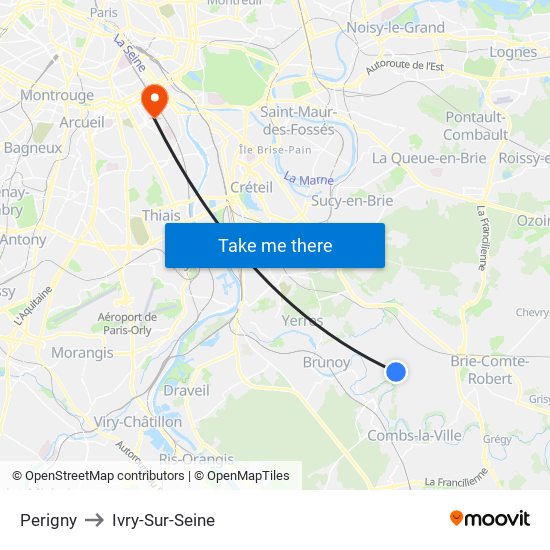 Perigny to Ivry-Sur-Seine map