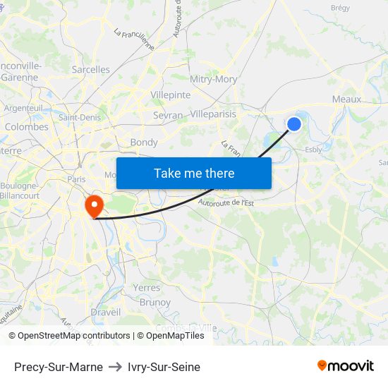 Precy-Sur-Marne to Ivry-Sur-Seine map