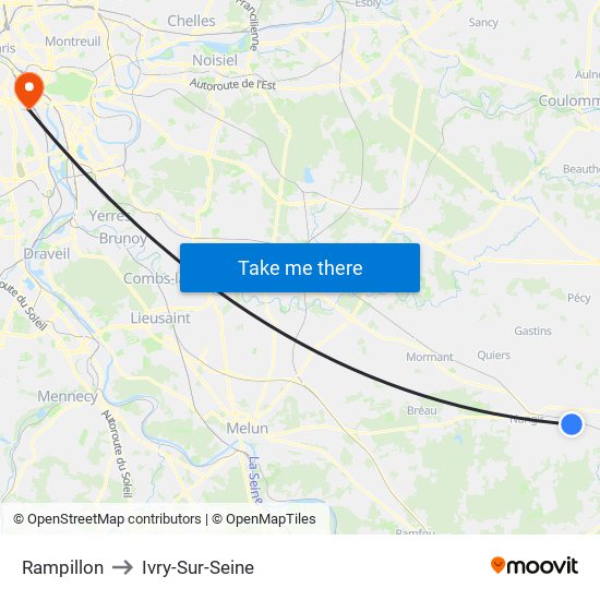 Rampillon to Ivry-Sur-Seine map