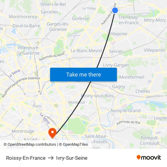 Roissy-En-France to Ivry-Sur-Seine map