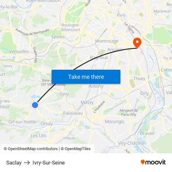 Saclay to Ivry-Sur-Seine map