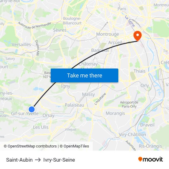 Saint-Aubin to Ivry-Sur-Seine map