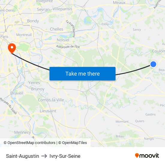Saint-Augustin to Ivry-Sur-Seine map