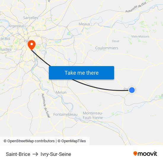 Saint-Brice to Ivry-Sur-Seine map