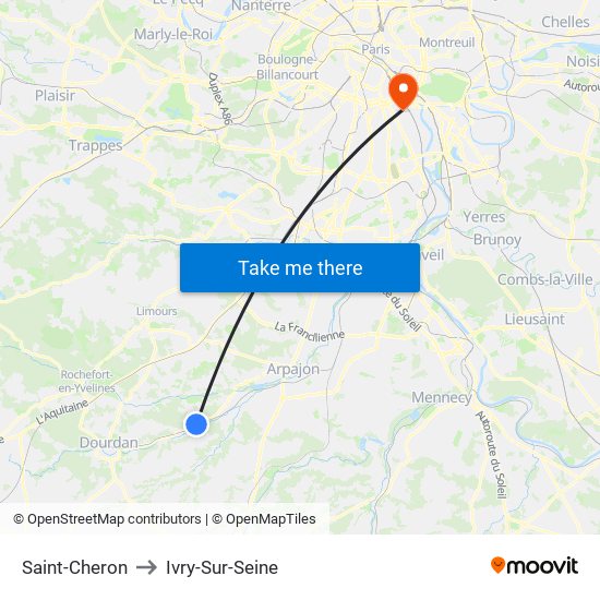 Saint-Cheron to Ivry-Sur-Seine map