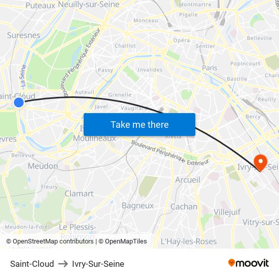Saint-Cloud to Ivry-Sur-Seine map