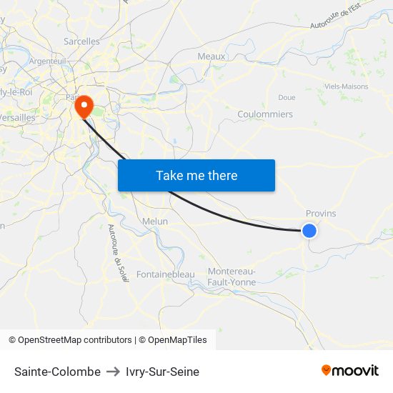 Sainte-Colombe to Ivry-Sur-Seine map